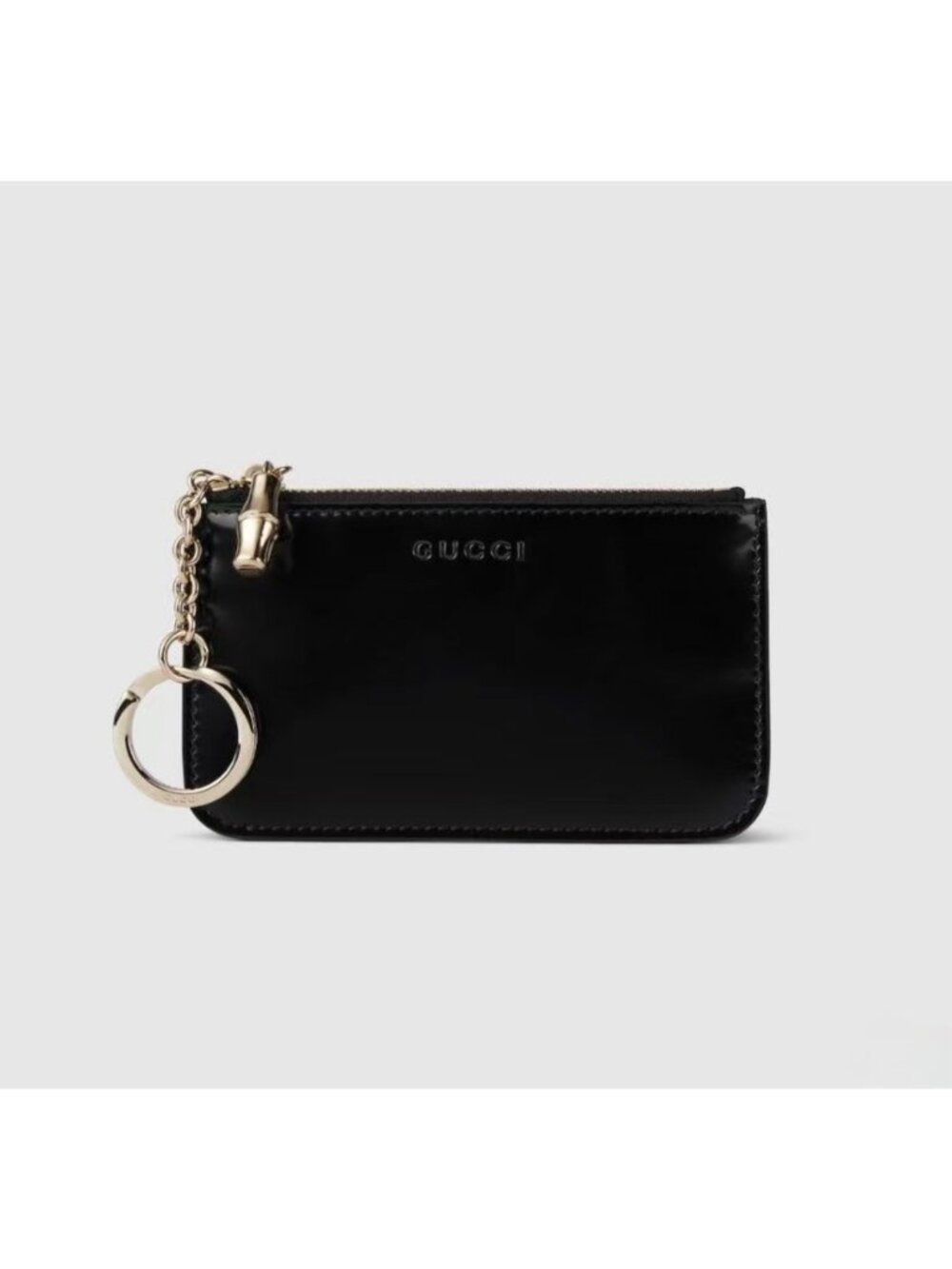 Gucci Moon Bamboo Zip Coin Pouch with Key Ring Key Case Black 830839